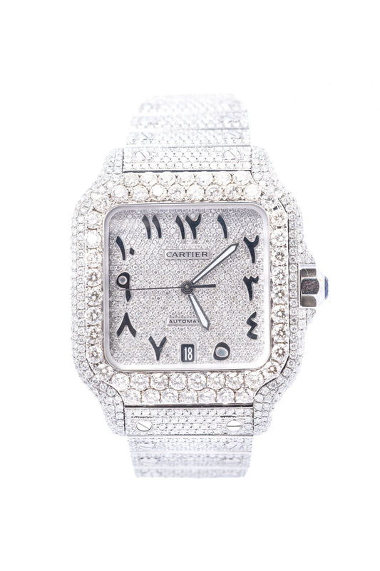 Diamond Cartier Santos 40mm - Stainless Steel - Arabic Dial